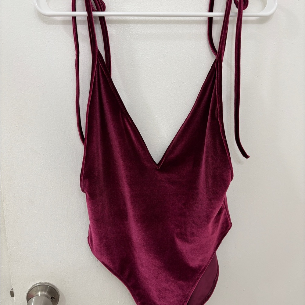 Forever 21 Velvet Wine Bodysuit